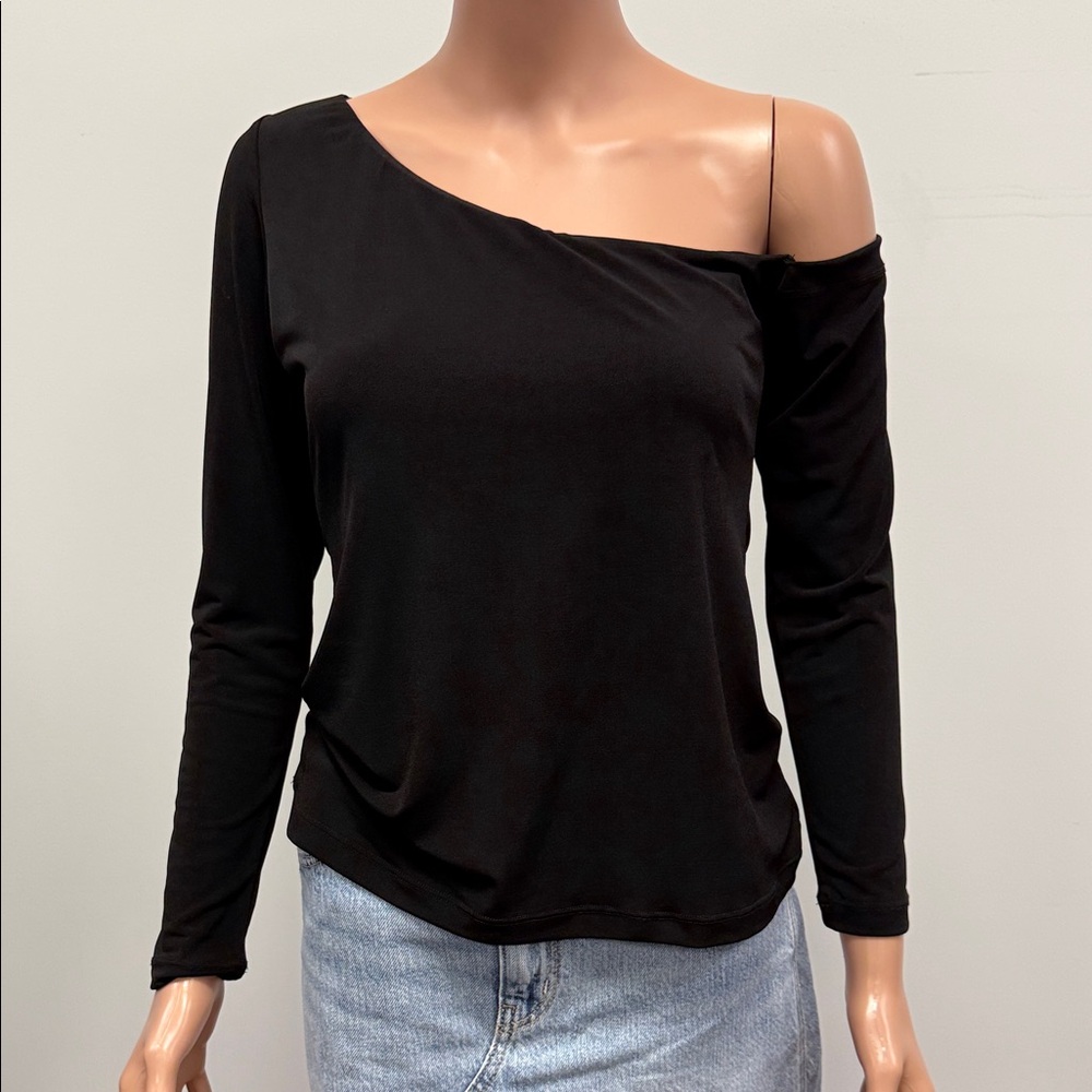 Ariella Black Asymmetrical Long Sleeve Top
